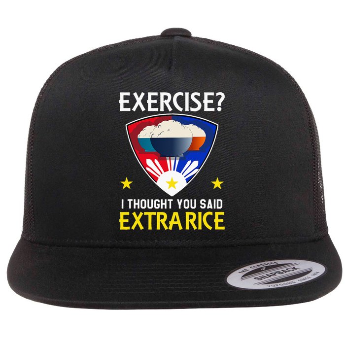 Filipino Food Extra Rice Exercise Philippine Funny Pinoy Flat Bill Trucker Hat