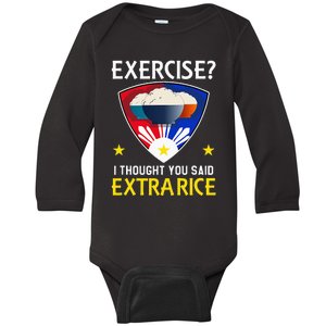 Filipino Food Extra Rice Exercise Philippine Funny Pinoy Baby Long Sleeve Bodysuit