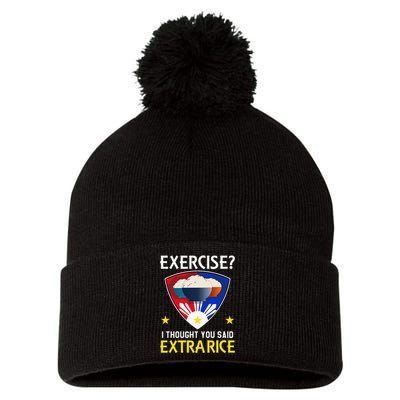 Filipino Food Extra Rice Exercise Philippine Funny Pinoy Pom Pom 12in Knit Beanie