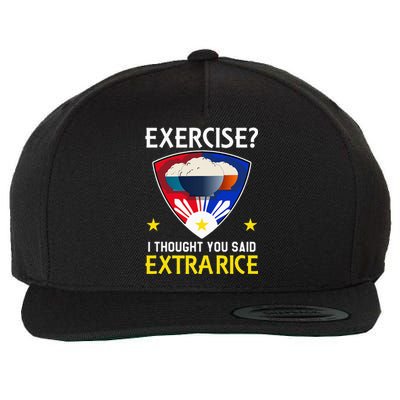 Filipino Food Extra Rice Exercise Philippine Funny Pinoy Wool Snapback Cap