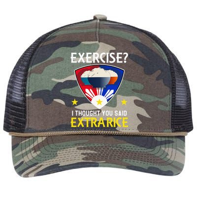 Filipino Food Extra Rice Exercise Philippine Funny Pinoy Retro Rope Trucker Hat Cap