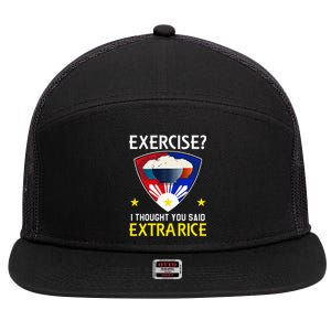 Filipino Food Extra Rice Exercise Philippine Funny Pinoy 7 Panel Mesh Trucker Snapback Hat