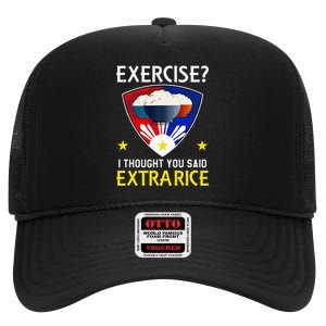 Filipino Food Extra Rice Exercise Philippine Funny Pinoy High Crown Mesh Back Trucker Hat