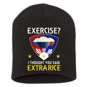 Filipino Food Extra Rice Exercise Philippine Funny Pinoy Short Acrylic Beanie