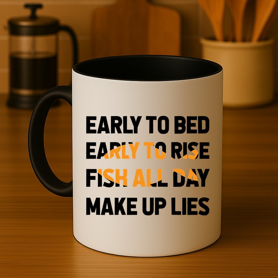 Funny Fishing Early To Bed Early To Rise Fish All Day Make Up Lies Mug