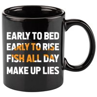 Funny Fishing Early To Bed Early To Rise Fish All Day Make Up Lies 11oz C Handle Ceramic Mug