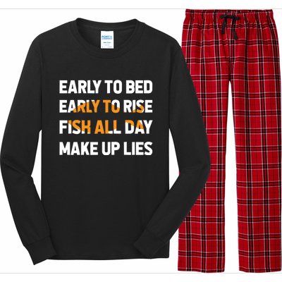 Funny Fishing Early To Bed Early To Rise Fish All Day Make Up Lies Long Sleeve Pajama Set