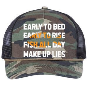 Funny Fishing Early To Bed Early To Rise Fish All Day Make Up Lies Retro Rope Trucker Hat Cap