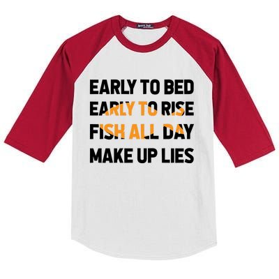 Funny Fishing Early To Bed Early To Rise Fish All Day Make Up Lies Kids Colorblock Raglan Jersey