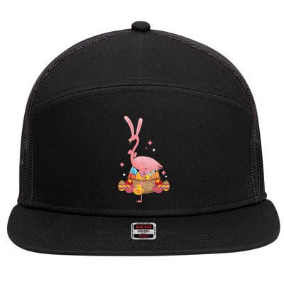 Funny Flamingo Easter Bunny Easter Egg Basket Gift 7 Panel Mesh Trucker Snapback Hat