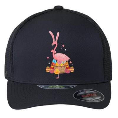 Funny Flamingo Easter Bunny Easter Egg Basket Gift Flexfit Unipanel Trucker Cap