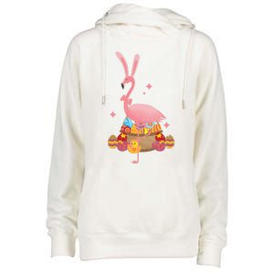 Funny Flamingo Easter Bunny Easter Egg Basket Gift Womens Funnel Neck Pullover Hood