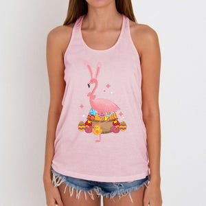 Funny Flamingo Easter Bunny Easter Egg Basket Gift Women's Knotted Racerback Tank