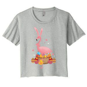 Funny Flamingo Easter Bunny Easter Egg Basket Gift Women's Crop Top Tee