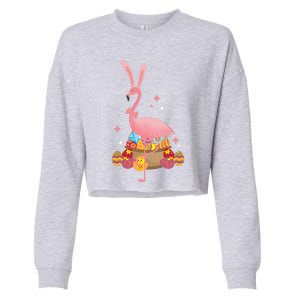 Funny Flamingo Easter Bunny Easter Egg Basket Gift Cropped Pullover Crew