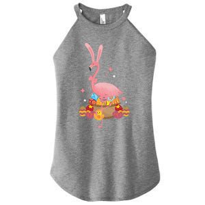 Funny Flamingo Easter Bunny Easter Egg Basket Gift Women's Perfect Tri Rocker Tank