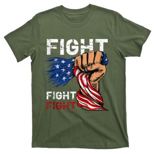 Fight Fight Fight American Flag Fist Donal Trump 2024 T-Shirt