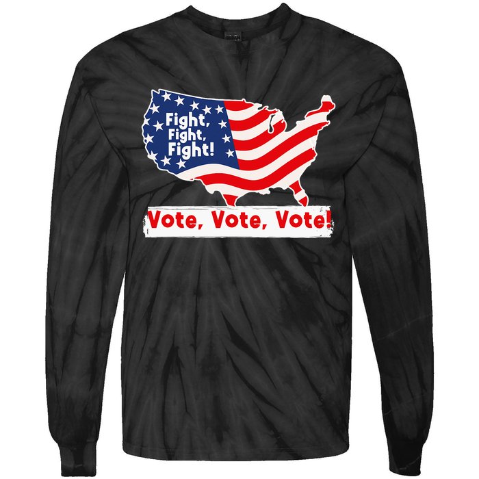 Fight Fight Fight! Vote Vote Vote! Trump Elon 2024 Tie-Dye Long Sleeve Shirt