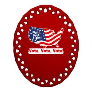 Fight Fight Fight! Vote Vote Vote! Trump Elon 2024 Ceramic Oval Ornament