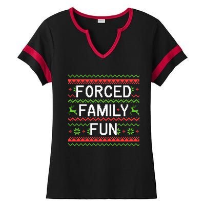 Family Forced Fun Funny Sarcastic Christmas Pajama Family  Ladies Halftime Notch Neck Tee