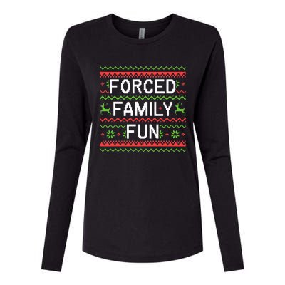 Family Forced Fun Funny Sarcastic Christmas Pajama Family  Womens Cotton Relaxed Long Sleeve T-Shirt