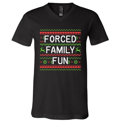 Family Forced Fun Funny Sarcastic Christmas Pajama Family  V-Neck T-Shirt