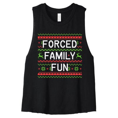 Family Forced Fun Funny Sarcastic Christmas Pajama Family  Women's Racerback Cropped Tank