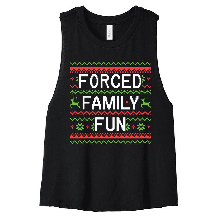 Family Forced Fun Funny Sarcastic Christmas Pajama Family  Women's Racerback Cropped Tank