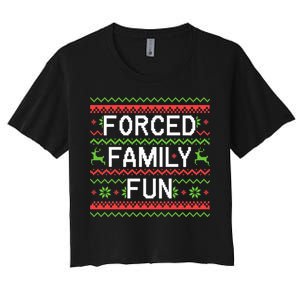 Family Forced Fun Funny Sarcastic Christmas Pajama Family  Women's Crop Top Tee