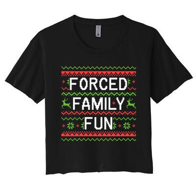 Family Forced Fun Funny Sarcastic Christmas Pajama Family  Women's Crop Top Tee