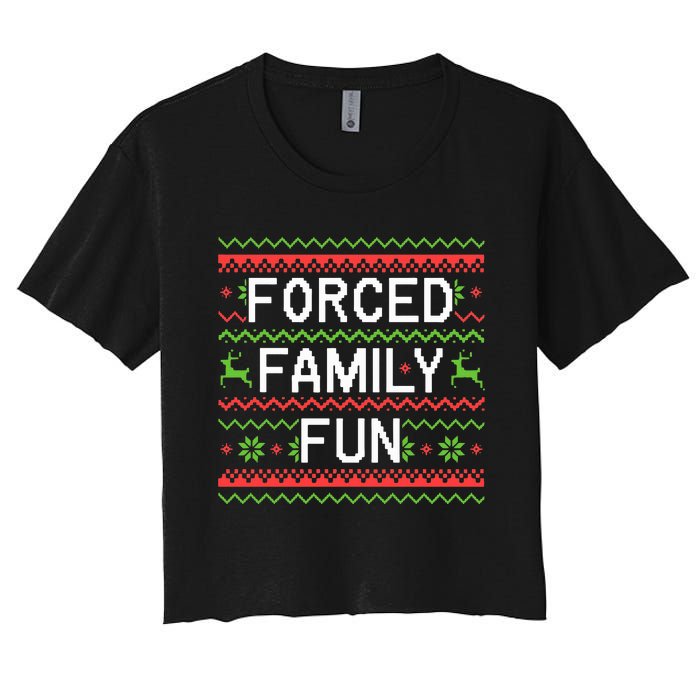 Family Forced Fun Funny Sarcastic Christmas Pajama Family  Women's Crop Top Tee