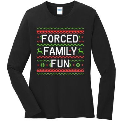 Family Forced Fun Funny Sarcastic Christmas Pajama Family  Ladies Long Sleeve Shirt