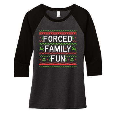 Family Forced Fun Funny Sarcastic Christmas Pajama Family  Women's Tri-Blend 3/4-Sleeve Raglan Shirt