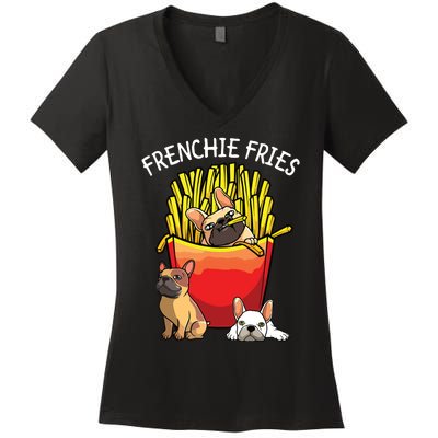 Funny Frenchie Fries French Bulldog Lover Men Women Women's V-Neck T-Shirt