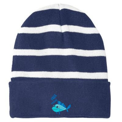 Funny Fish Free Piercing Striped Beanie with Solid Band