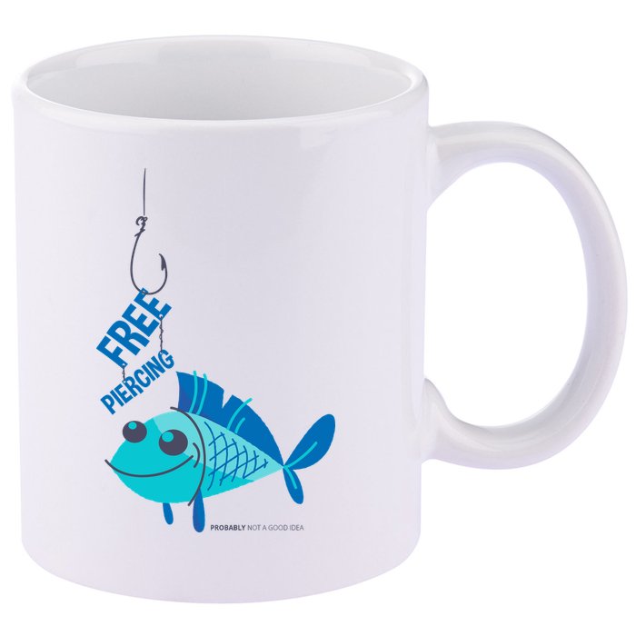 Funny Fish Free Piercing 11oz C Handle Ceramic Mug