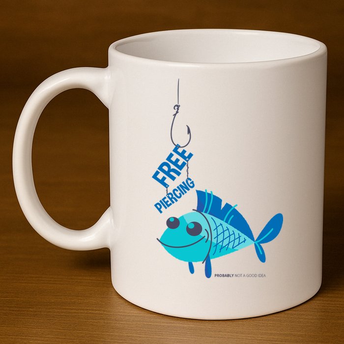 Funny Fish Free Piercing 11oz C Handle Ceramic Mug