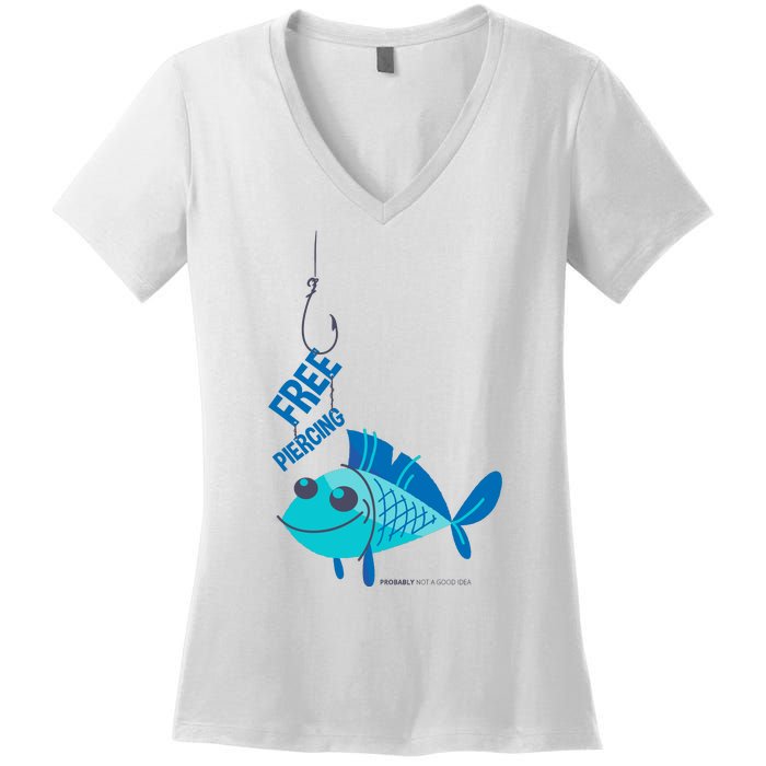 Funny Fish Free Piercing Women's V-Neck T-Shirt