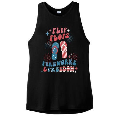 Flip Flops Fireworks & Freedom 4th Of July Ladies PosiCharge Tri-Blend Wicking Tank