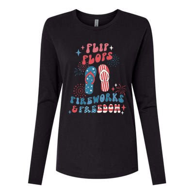 Flip Flops Fireworks & Freedom 4th Of July Womens Cotton Relaxed Long Sleeve T-Shirt