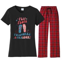 Flip Flops Fireworks & Freedom 4th Of July Women's Flannel Pajama Set