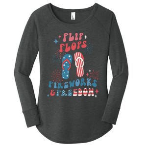 Flip Flops Fireworks & Freedom 4th Of July Women's Perfect Tri Tunic Long Sleeve Shirt