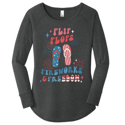 Flip Flops Fireworks & Freedom 4th Of July Women's Perfect Tri Tunic Long Sleeve Shirt