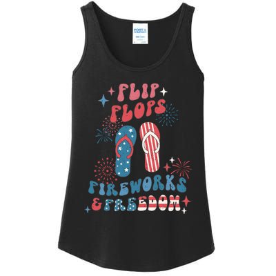 Flip Flops Fireworks & Freedom 4th Of July Ladies Essential Tank