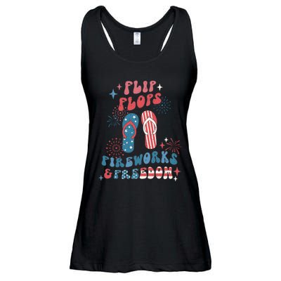 Flip Flops Fireworks & Freedom 4th Of July Ladies Essential Flowy Tank