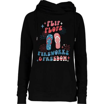 Flip Flops Fireworks & Freedom 4th Of July Womens Funnel Neck Pullover Hood