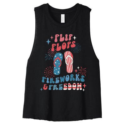 Flip Flops Fireworks & Freedom 4th Of July Women's Racerback Cropped Tank