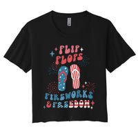 Flip Flops Fireworks & Freedom 4th Of July Women's Crop Top Tee