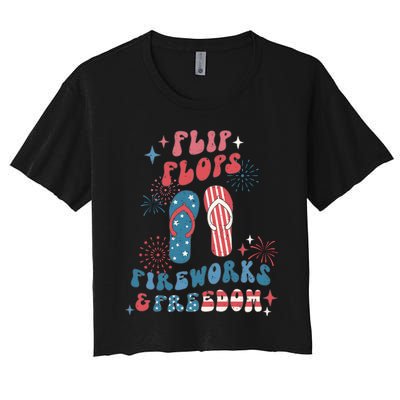 Flip Flops Fireworks & Freedom 4th Of July Women's Crop Top Tee