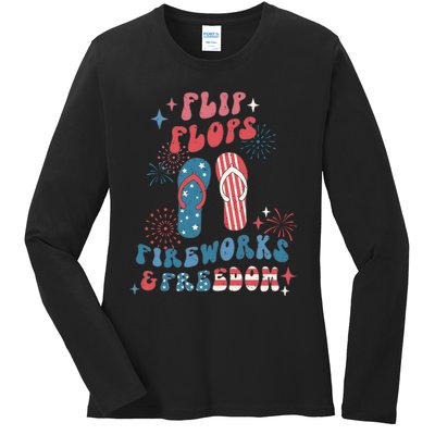 Flip Flops Fireworks & Freedom 4th Of July Ladies Long Sleeve Shirt